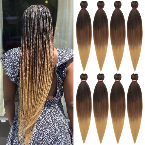 Miniatura 39 de Leeven 26 pulgadas, 2 paquetes de cabello trenzado color lila claro preestirado, cabello trenzado lavanda preestirado, extensiones de cabello