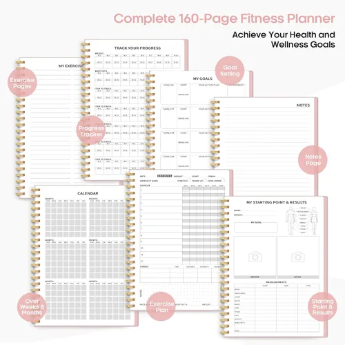 Miniatura 5 de Diario de entrenamiento de fitness para mujeres y hombres, A5 (5.5 x 8.2 pulgadas) planificador de registro de entrenamiento para rastrear, rosa
