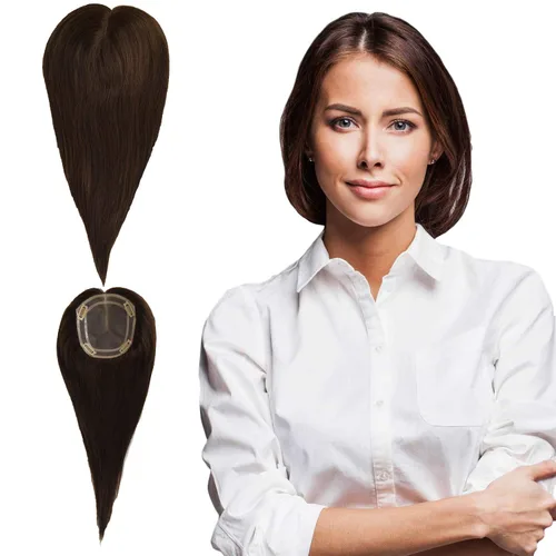 Extensiones de cabello humano virgen de alta calidad de 12/20 pulgadas con clip para mujer, base mono de 5 x 6 pulgadas, repuesto negro natural (12
