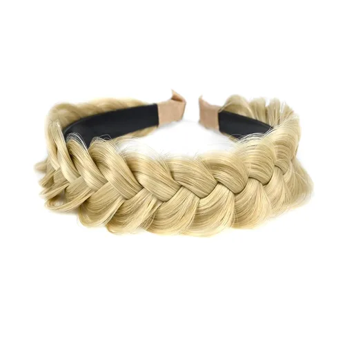 Miniatura 8 de Diadema ancha trenzada para el cabello, accesorios para el cabello, banda elástica antideslizante para mujeres y niñas (amarillo claro)