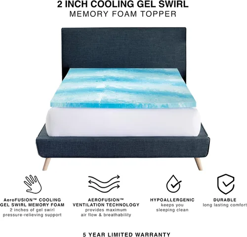 Miniatura 3 de Cubrecolchón de espuma viscoelástica de 3 pulgadas, espuma viscoelástica de gel refrescante, diseño ventilado, espuma certificada CertiPUR-US