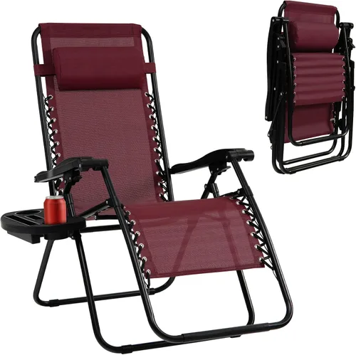 Miniatura 13 de Tangkula Zero Gravity - Silla plegable para patio, reclinable, ajustable, con soporte para tazas, reposabrazos anchos para patio, jardín, piscina