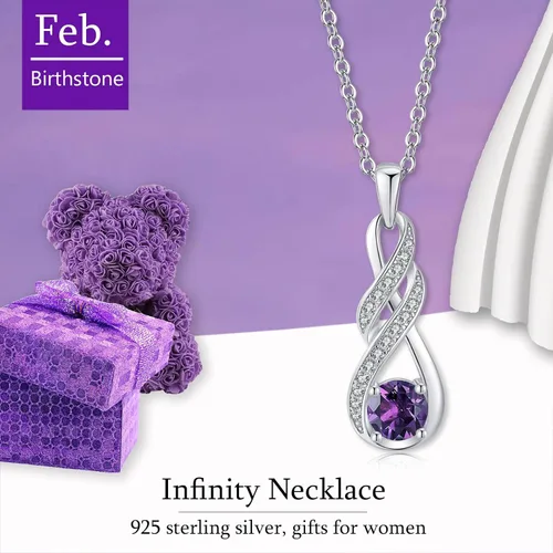 Miniatura 6 de Birthstone Necklaces for Women 925 Sterling Silver Infinity Pendant Created Gemstone Jewelry for Her, 16"+2