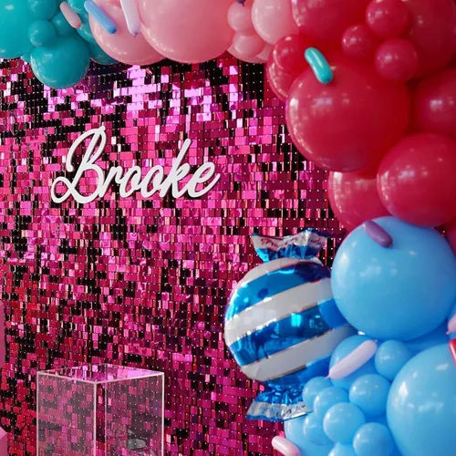Miniatura 7 de COKAOBE Fondo de pared brillante rosa intenso, 30 piezas de panel de fondo cuadrado de lentejuelas brillantes, fondos de fotos para cumpleaños
