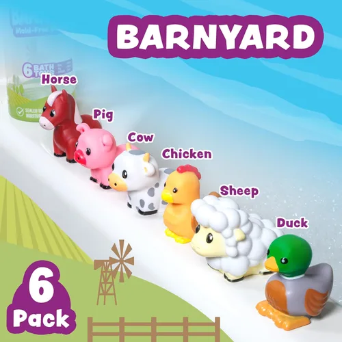Miniatura 3 de Tub Works® Barnyard™ - Juguetes de baño sin moho, paquete de 6 Diseño de juguetes de baño sellados y sin agujeros que mantiene la humedad fuera