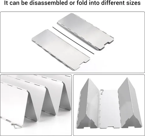 Miniatura 5 de Ohuhu - Parabrisas para estufa de campamento, pantalla de 8/10/12 placas de aluminio plegable portátil para camping, parabrisas, pantalla de viento