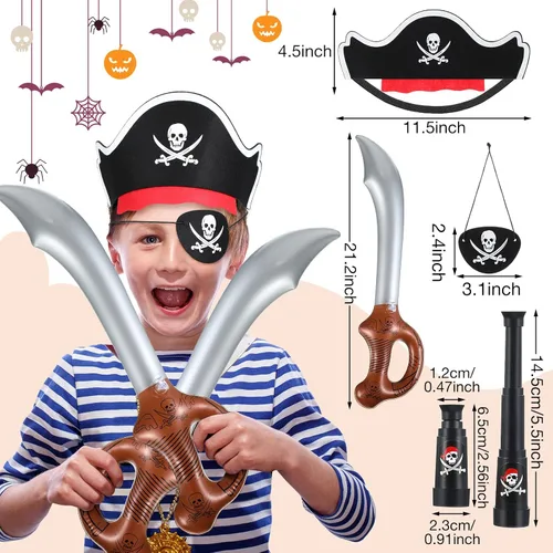 Miniatura 2 de JaGely El juego de 80 piezas de cosplay para fiesta pirata incluye 20 sombreros piratas de fieltro, 20 parches de ojos de capitán, 20 espadas