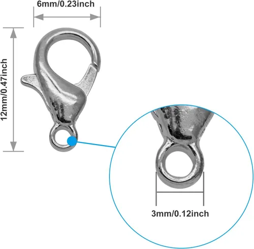 Miniatura 2 de 200 cierres de langosta curvados (0.472 x 0.394 pulgadas) de acero inoxidable para pulseras, collares, joyería, hallazgos, gancho de cierre