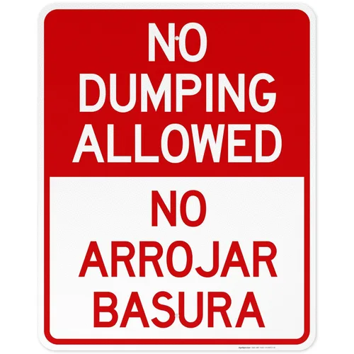Miniatura 13 de Letrero bilingüe de "No Dumping Allowed No Arrojar Basura, 10 x 14 pulgadas, libre de óxido, aluminio 040, resistente a la decoloración, fabricado