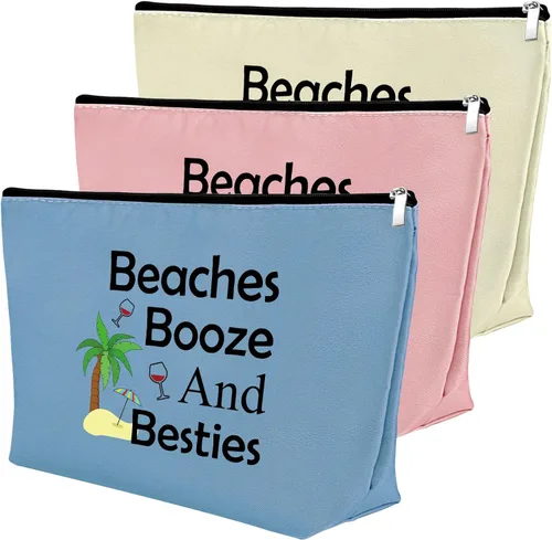Miniatura 8 de Mxrymvu Regalos de playa para mujeres, bolsa de maquillaje, regalos para amantes de la playa, 2 piezas beige.