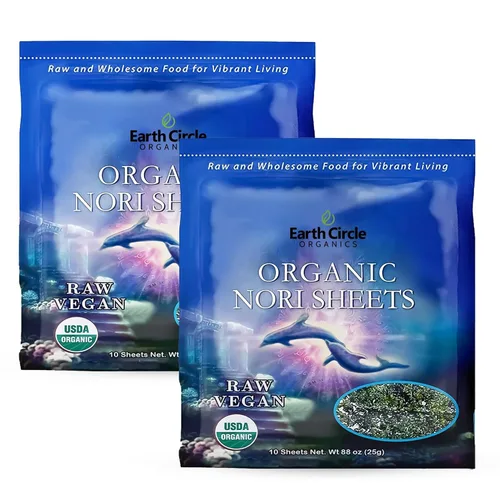 Miniatura 9 de Earth Circle Organics Sábanas de algas nori orgánicas, crudas, sin calentar y sin tostar, certificadas grado A, veganas, paleo y cetogénicas