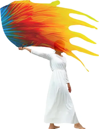 Wuchieal Banderas de Adoración de Fuego Sagrado de Doble Capa, Bandera de Danza de Fuego Consumidor, Banderas de Danza de Alabanza de Iglesia de