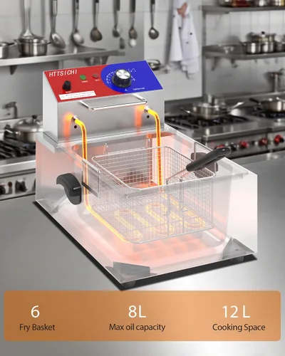 Miniatura 2 de Freidora Comercial Profunda - Freidora Eléctrica Profunda de 12 L con Cesta de 6 L, Freidora Comercial Profunda con Cesta, Freidora de Acero
