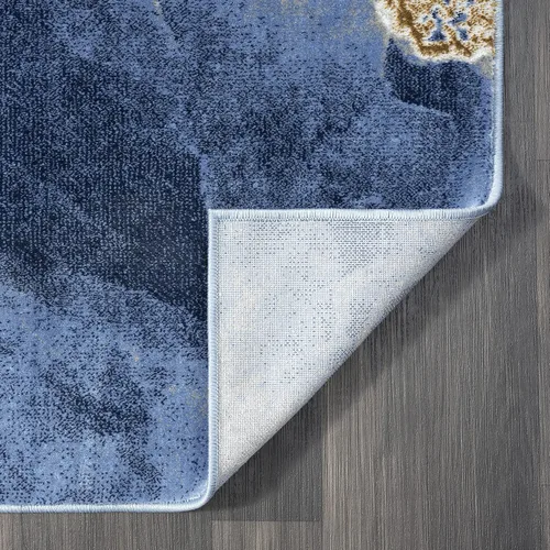 Miniatura 9 de Abani Alfombra contemporánea azul y dorado metálico de 4 x 6 pies, no se desprende, alfombra moderna con estampado de mármol para comedor