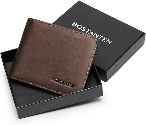 Miniatura 6 de BOSTANTEN Billeteras de piel auténtica para hombre con bloqueo RFID y 2 ventanas de identificación