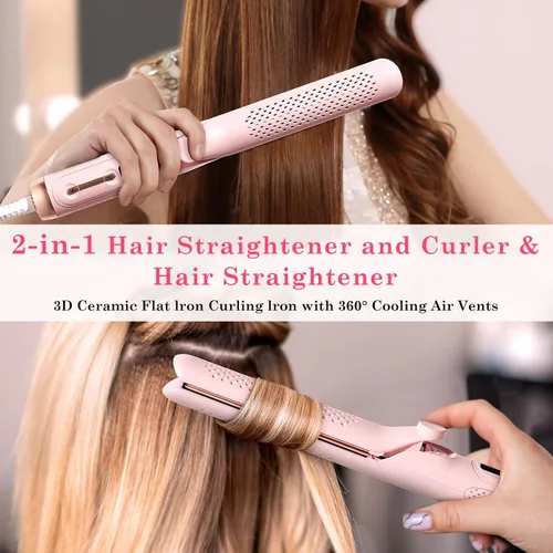 Miniatura 3 de Hahahope Airflow 2 en 1 alisador y rizador - Plancha rizadora de flujo de aire de 360°, plancha plana de 1.25 pulgadas y rizador 2 en 1 para cabello