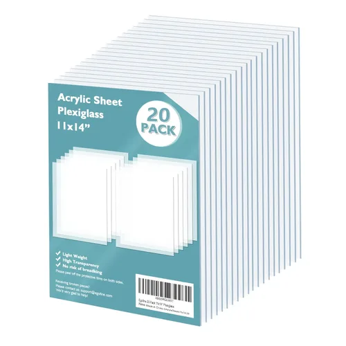 Egofine - Hojas de plexiglás transparentes de 11x14", 1/25" de grosor, 20 láminas acrílicas fundidas para manualidades, reemplazo de vidrio para