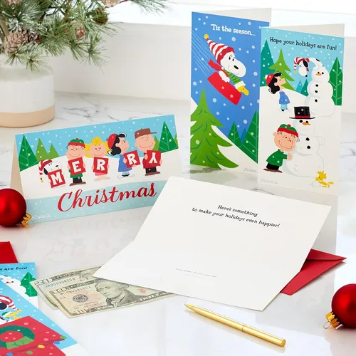 Miniatura 2 de Hallmark Peanuts - Juego de tarjeteros o portamonedas de Navidad, Charlie Brown y Snoopy (36 tarjetas con sobres)