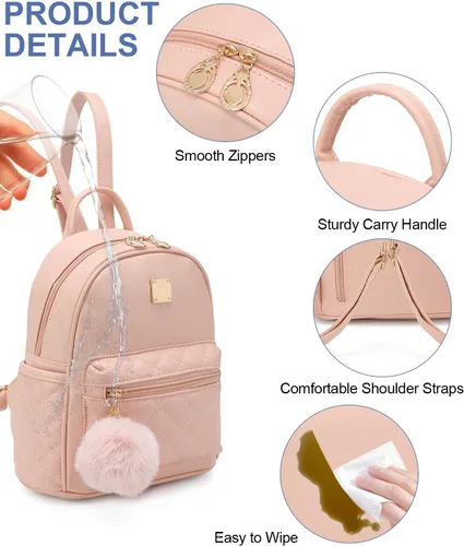 Miniatura 29 de Mini mochila de moda para niñas, bolso pequeño lindo de cuero a cuadros para mujer, mochilas pequeñas, Negro -, Mini mochila de moda para niñas