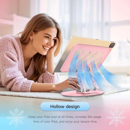 Miniatura 4 de Soporte giratorio de 360° para tablet – Rosa Doble eje giratorio ajustable, diseño plegable Se adapta a iPads y tabletas de hasta 13 pulgadas