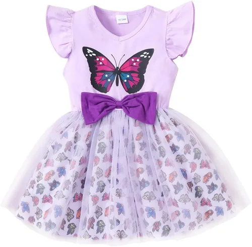 Toddler Baby Girls Tutu Tulle Ruffle Sleeve Summer Casual Bowknot Princess Birthday Party Sundress 2-8 Years