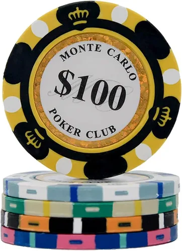 Fichas de Poker Clay Monte Carlo de 0.49 oz - Paquete de 50 fichas Negro ($100 Black)