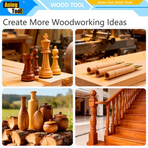 Miniatura 7 de Mini torno de madera con punta de carburo, herramientas de torneado, conjunto combinado de acabado de detallador más duro con mango de madera e