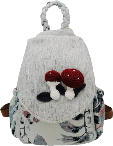 Miniatura 33 de HUANGGUOSHU Mochila de algodón tejida de algodón bohemio con bordado de lona estilo bohemio con múltiples bolsillos retro linda mochila cartera