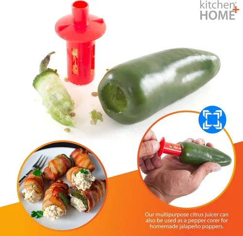 Miniatura 5 de Kitchen + Home Citrus Tap - Exprimidor portátil de limón y lima, boquilla de cítricos naranja y descorazonador de jalapeño, paquete de 3