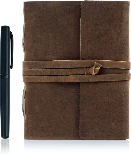 Diario de cuero hecho a mano con papel rayado de lujo y pluma | Cuaderno de escritura diario | Cuaderno diario encuadernado para hombres y mujeres