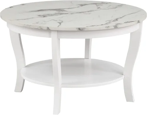 Miniatura 12 de HomeStock Global Greatness - Mesa auxiliar redonda con estante, acabado de madera, mesa de estilo clásico de transición, estantería espaciosa de dos