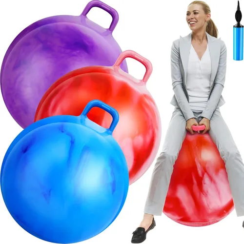 Miniatura 7 de Lewtemi 3 pelotas rebotadoras de 29 pulgadas con asa, bola de salto de tolva al aire libre y bomba de aire para ejercicio deportivo