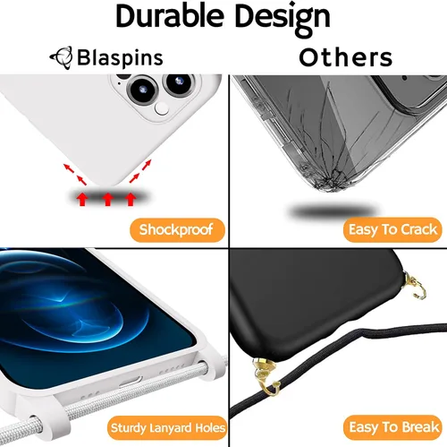 Miniatura 7 de Estuche cruzado con cordón para iPhone 15 Pro, cuello y muñeca, manos libres, correa ajustable y desmontable, protección contra caídas, silicona a