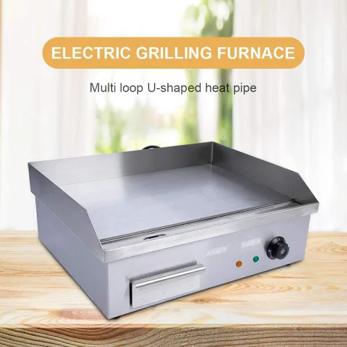 Miniatura 5 de TFCFL Parrilla eléctrica de mesa de 110 V para encimera de restaurante, parrilla plana de acero inoxidable, control de temperatura ajustable