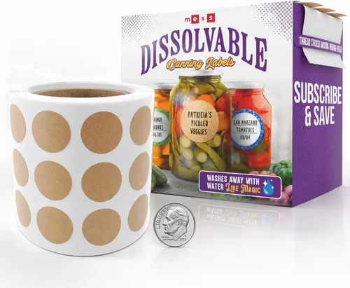 Etiquetas de conservación solubles de MESS, 1.27 cm de diámetro, paquete de 200 – Adhesivos removibles de papel kraft para tarros de mermelada