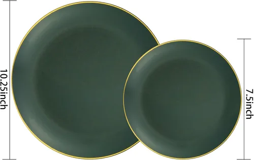Miniatura 2 de PULOTE 100 piezas de platos de plástico verde - Platos desechables verdes con borde dorado - Incluye 50 piezas de cena de 10.25 pulgadas, 50 piezas