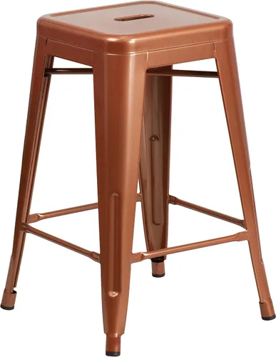 Miniatura 41 de Taburete de 24 pulgadas de alto para interior y exterior con asiento cuadrado., Metal, Negro