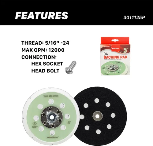 Miniatura 3 de Maxshine Placa de respaldo universal DA de 5 pulgadas Pro Series – Soporte de almohadilla de gancho y bucle, rosca de 5/16 pulgadas – Se adapta a