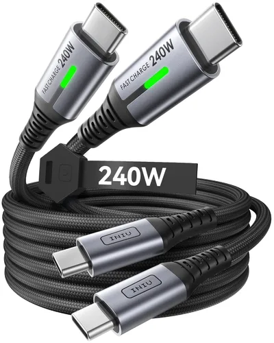 INIU Cable USB C a USB C, cable de carga rápida tipo C de 240 W, cable de carga trenzado USBC para iPhone 17, 16 Pro Max, Samsung S26 S25, Negro