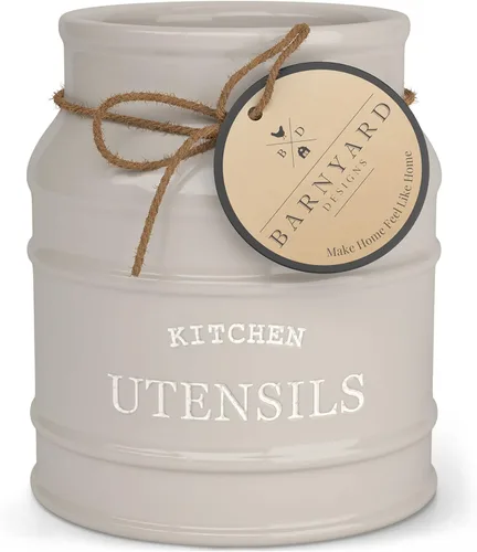 Barnyard Designs Soporte de utensilios de cerámica de granja para encimera de cocina, gran vajilla rústica, organizador de herramientas de cocina