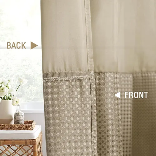 Miniatura 3 de Gibelle Juego de cortina de ducha de tejido gofre con ventana superior de malla y ganchos, cortina de ducha de tela estilo spa para baño, beige, 72