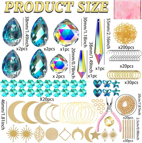 Miniatura 6 de Juego de 370 piezas de atrapasoles de cristal, lámparas de araña colgantes, piezas de prismas de arco iris, colgantes para colgar ventanas