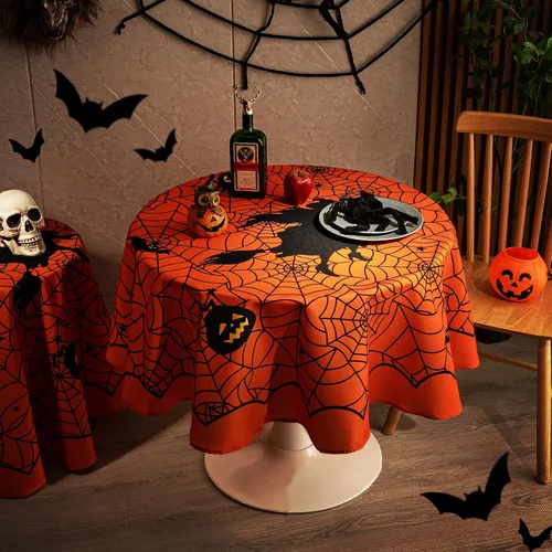 Miniatura 14 de MikiUp Mantel redondo de Halloween, mantel decorativo de tela de araña, impermeable y lavable, para fiestas, cocina, comedor, interiores