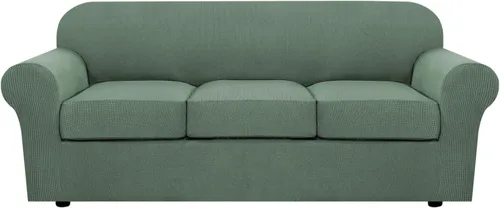 H.VERSAILTEX - 4 fundas de sofá elásticas para 3 fundas de cojín para muebles de sala de estar (funda base más 3 fundas de cojín de asiento), tela