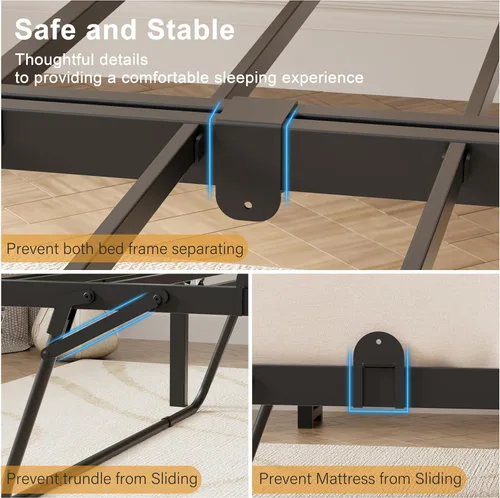 Miniatura 5 de Sofá cama individual con nido, moderno sofá cama individual, marco de cama de metal resistente con cabecera tapizada para sala de estar, dormitorio