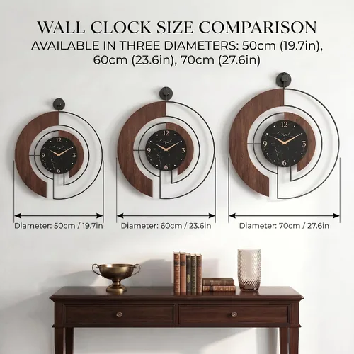Miniatura 3 de Reloj de pared moderno con esfera de mármol de nogal, marco de metal de madera grande, silencioso, sin tictac, para sala de estar, decoración