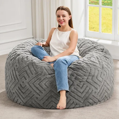Miniatura 30 de Hobestluk Sillas de Puf para Adultos, Silla de Puf con Relleno, Bolsas Grandes con Funda de Felpa en Relieve, Sillas de Puf Gigantes para Adultos
