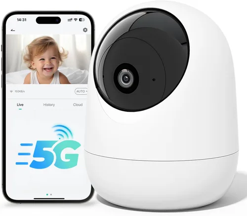 Rraycom - Cámara interior 5G y 2.4G, cámara de seguridad de 2K con inclinación panorámica para monitor de bebé con detección de llanto, cámara para