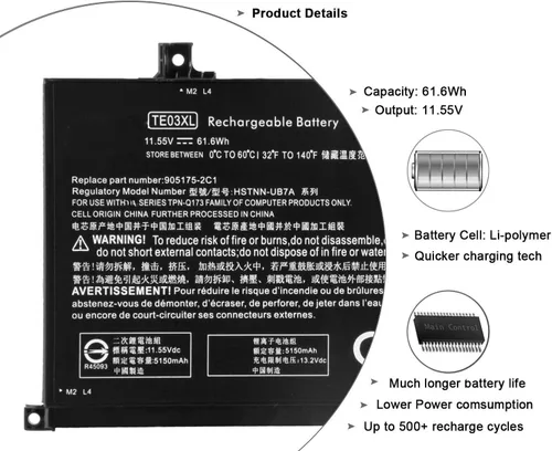 Miniatura 3 de Hubei TE03XL - Batería de repuesto para laptop HP Pavilion 15 Omen 15-BC000 15-BC015TX 15-AX033DX 15-AX000 Series Notebook 849910-850 HSTNN-UB7A