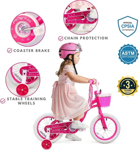 Miniatura 4 de Bicystar - Bicicleta para niñas de 12, 14, 16 pulgadas para bebés de 2 a 5 años, bicicleta infantil princesa con ruedas de entrenamiento, cuadro